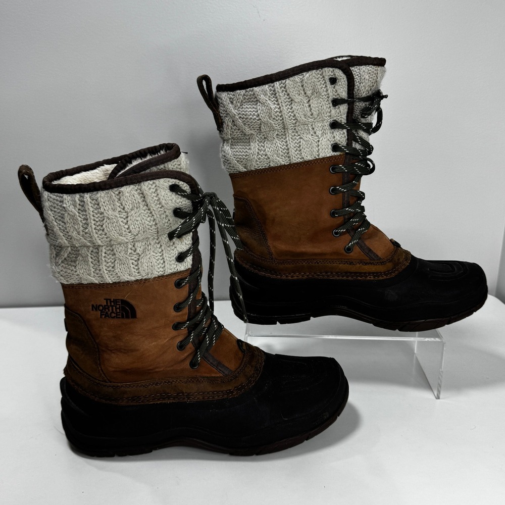 The North Face Shellista Lace Luxe W 9 Brown Knit Winter Snow Boots Waterproof